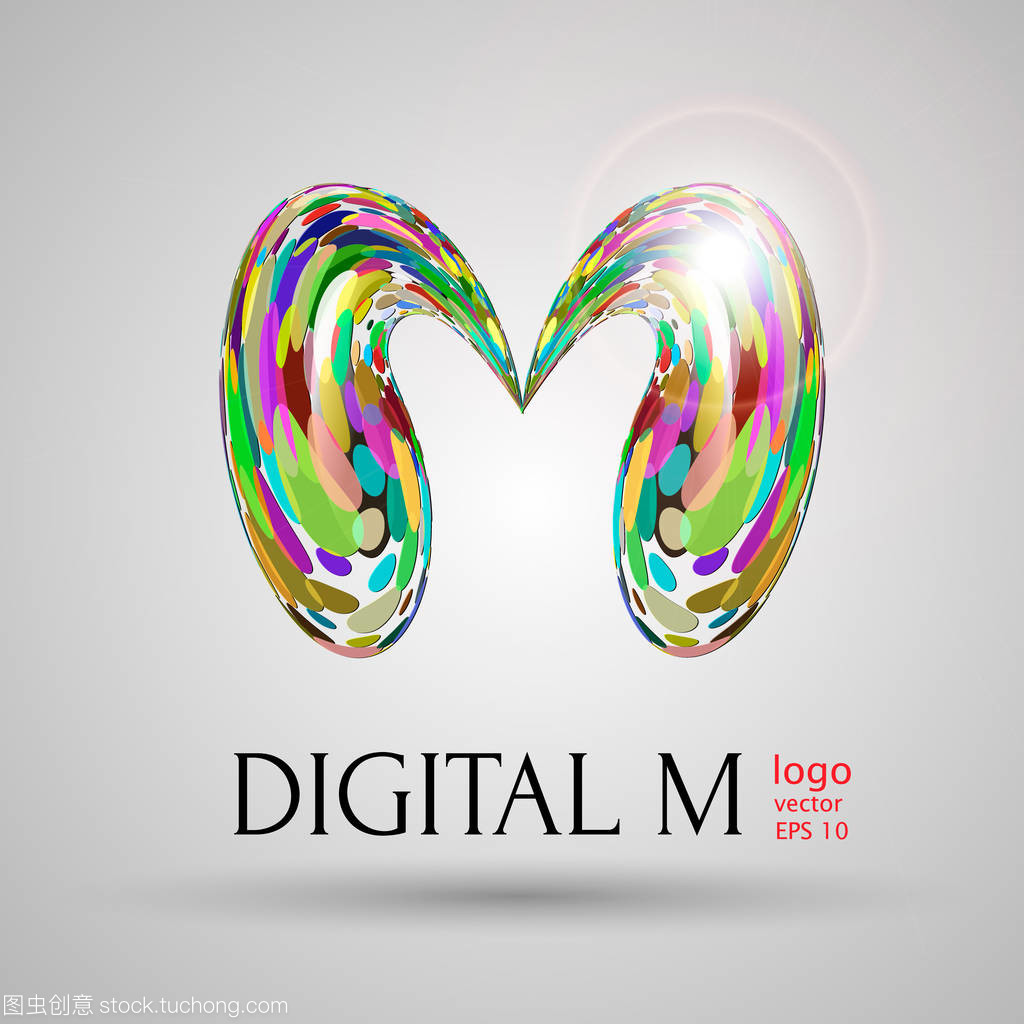 灰色背景上的现代泡沫风格 矢量数字“M”信广告设计解析